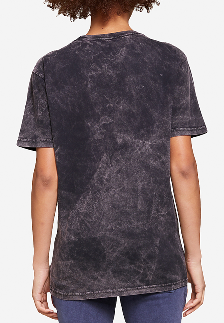 Vintage Wash T-shirt Casual Short Sleeve Black Cloud Design