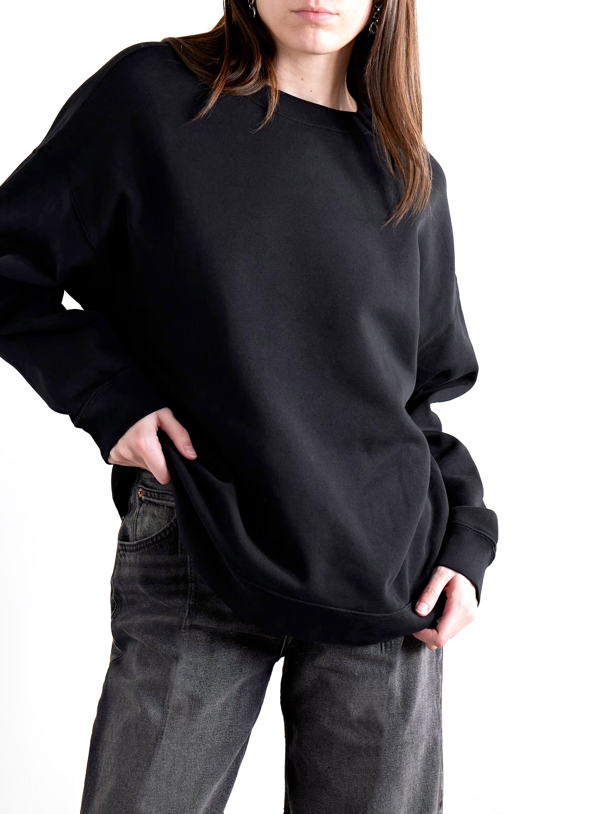 Black Crewneck Sweatshirt Pullover Comfort Fit