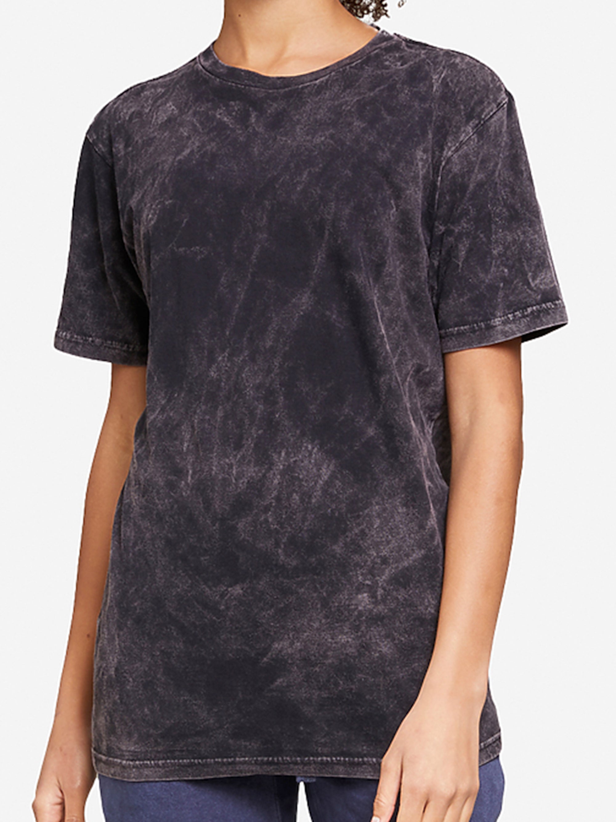 Vintage Wash T-shirt Casual Short Sleeve Black Cloud Design