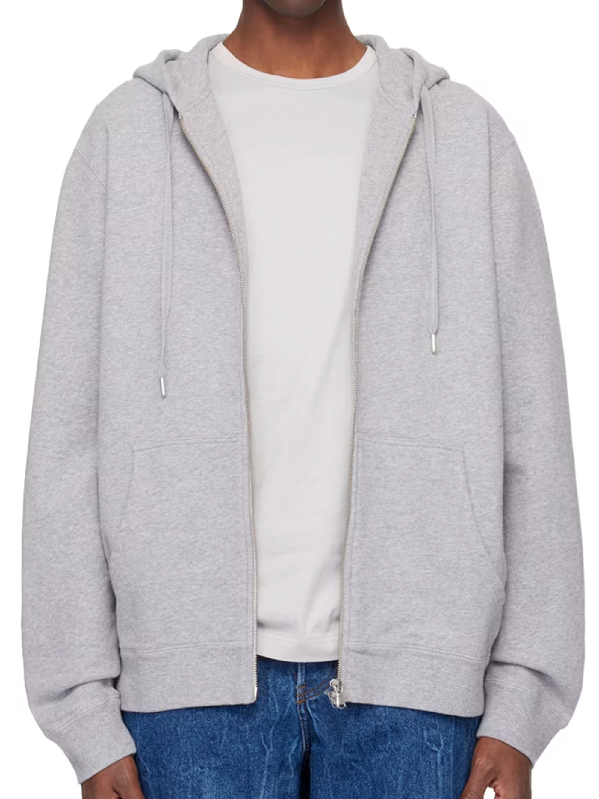 Heather Grey Zip-up Hoodie for Men Long Sleeve Sweatshirt Sports Hooded Jacket