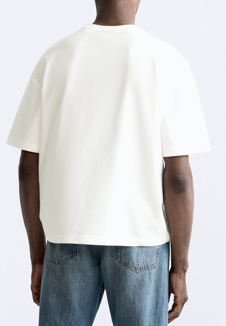 Men White T Shirt  Heavyweight Short Sleeve Crewneck