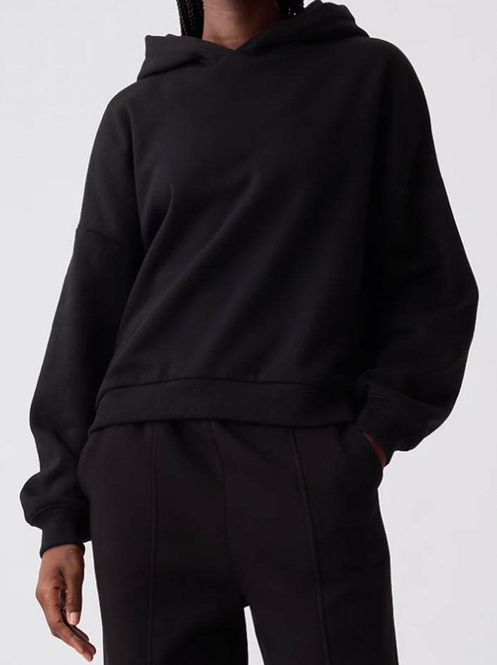 Black Pullover Fleece Hoodie with No Drawstring Sweatshirts with Pocket