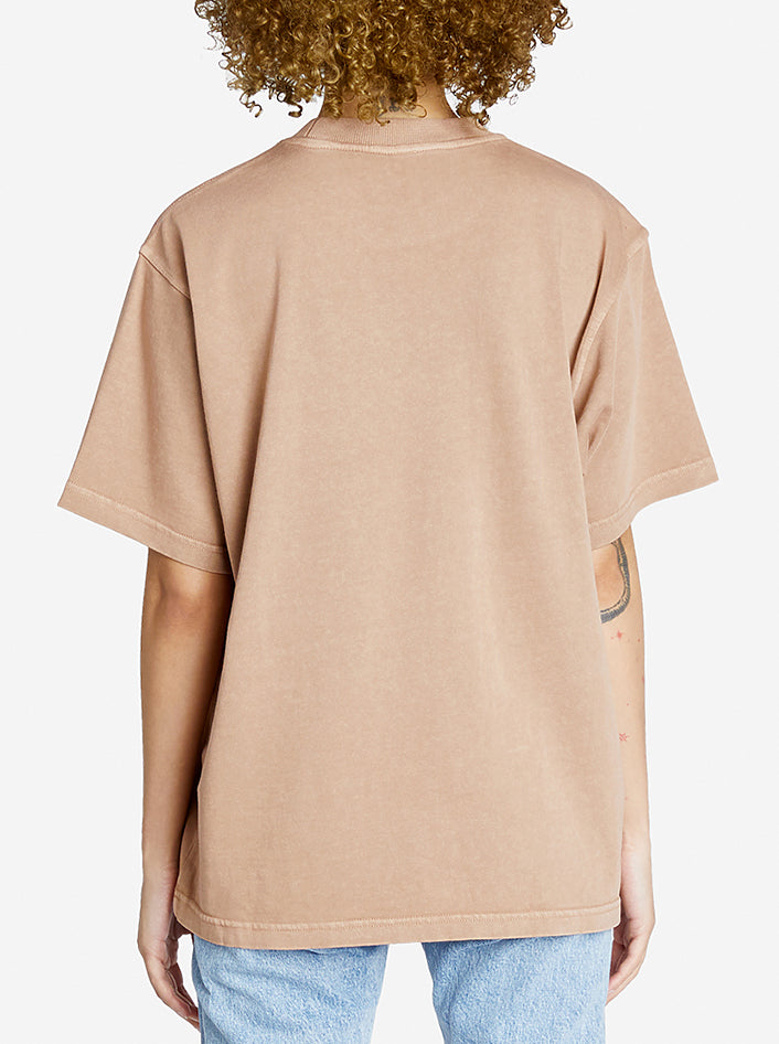 Vintage Wash Latte Brown Crewneck T-shirt Short Sleeve