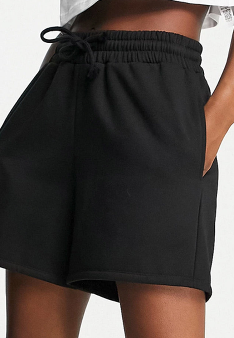 Black Jogger Style Fleece Shorts with Pockets