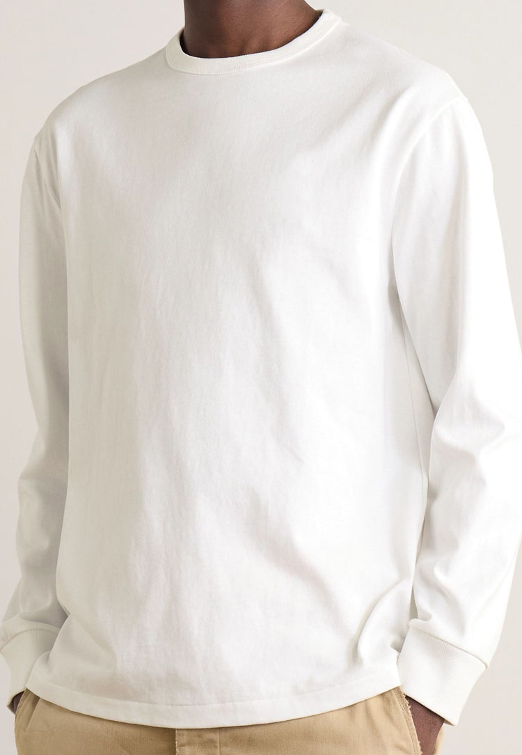 White Long Sleeve T-shirt Classic Crew Neck Relaxed Fit